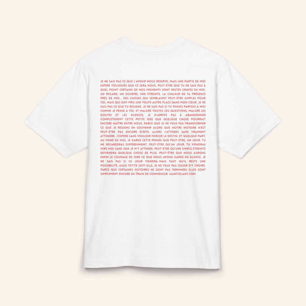 Minimalist Text Graphic Tee — Small Chest & Pink Block Text Back