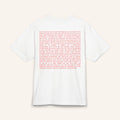 Minimalist Text Graphic Tee — Small Chest & Pink Block Text Back
