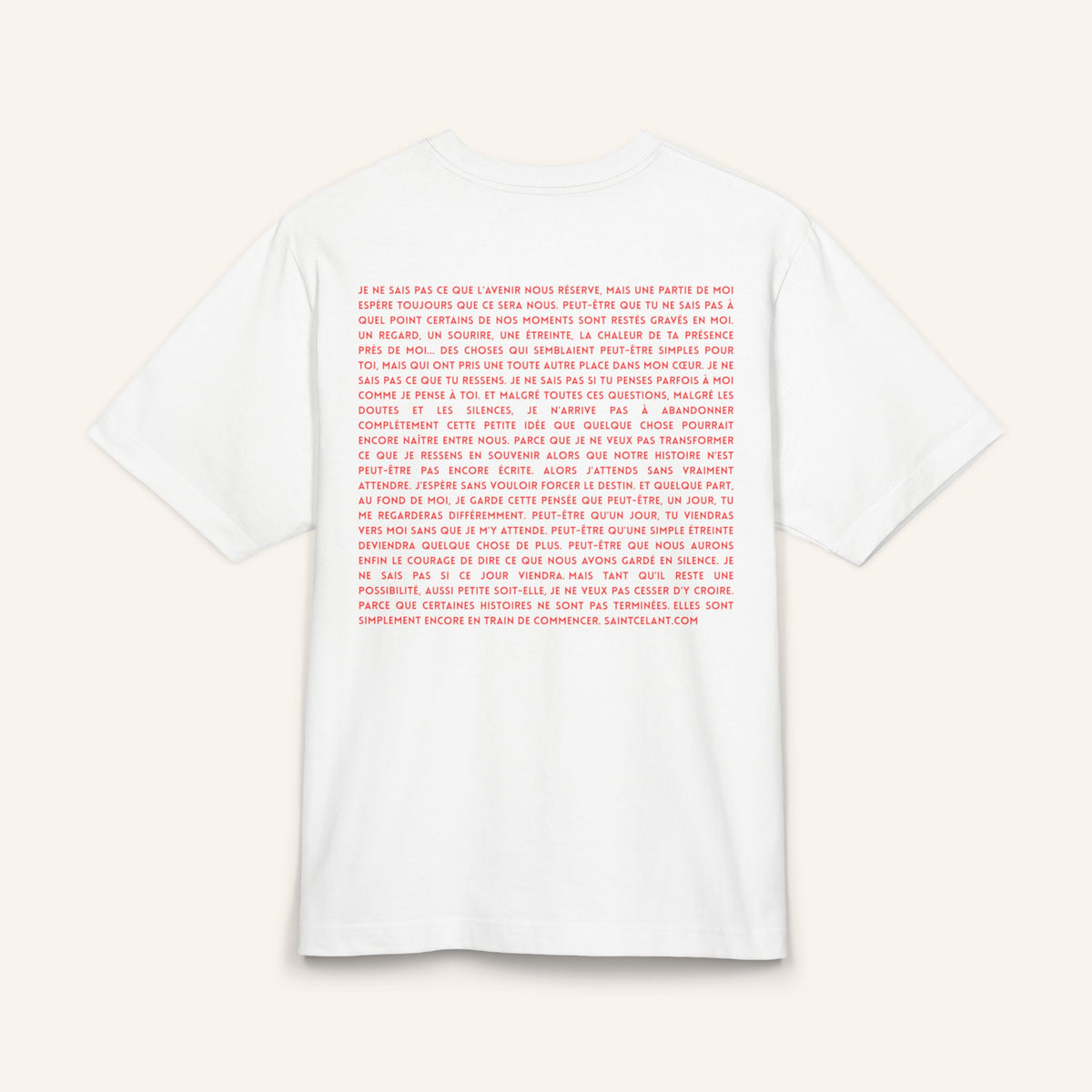 Minimalist Text Graphic Tee — Small Chest & Pink Block Text Back