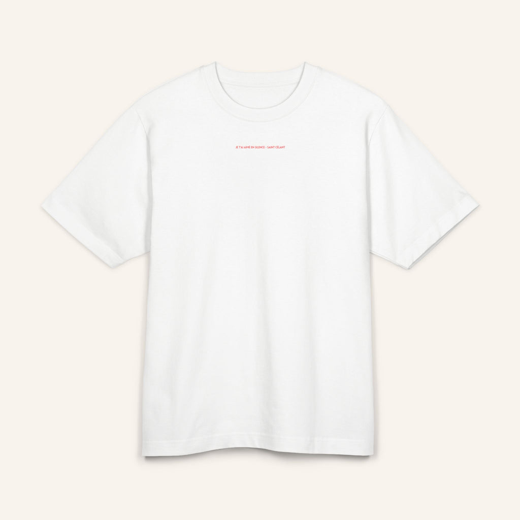 Minimalist Text Graphic Tee — Small Chest & Pink Block Text Back